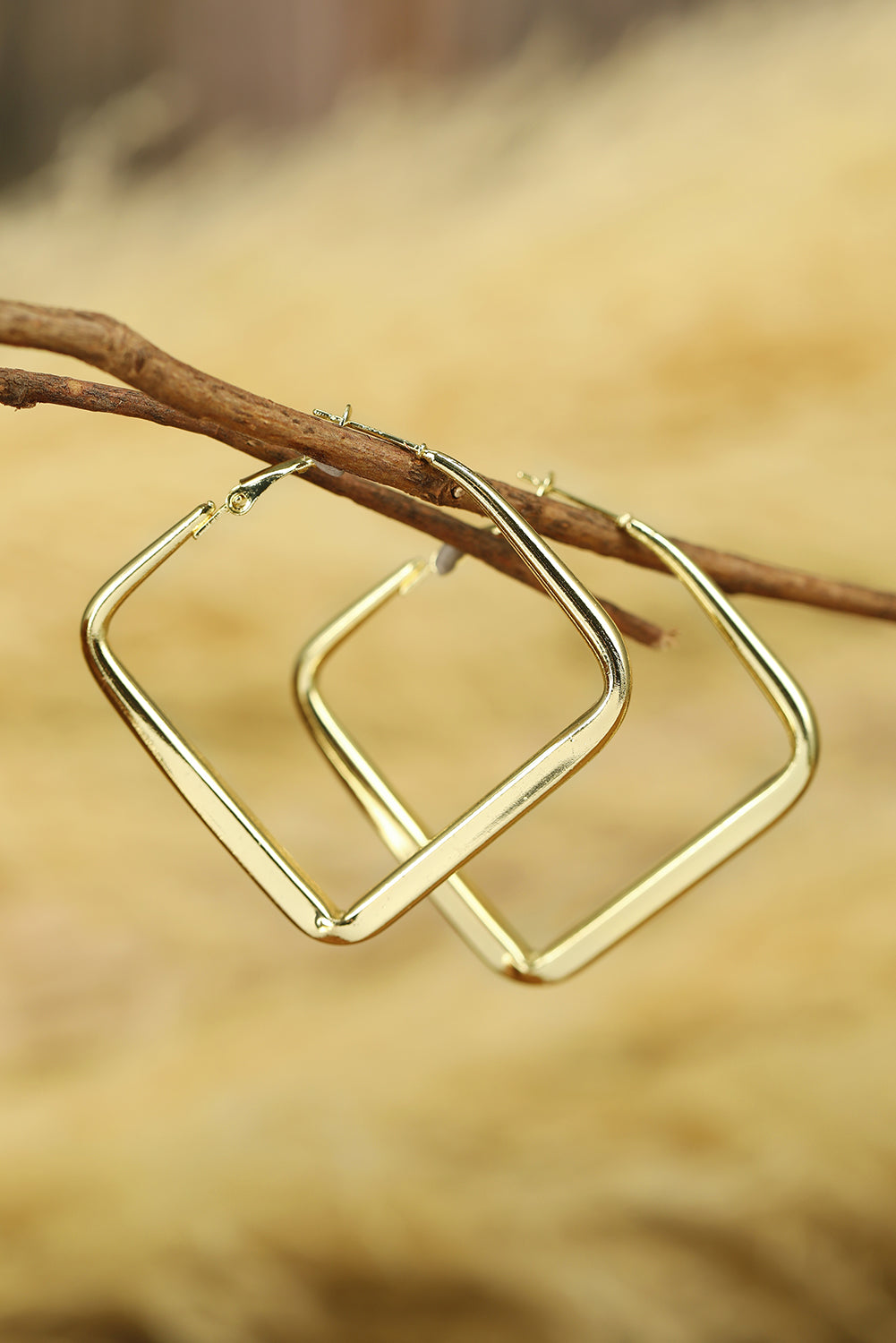 Gold Chunky Square Dangle Hoop Earrings