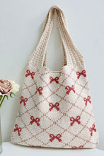 Load image into Gallery viewer, Fiery Red Bow Argyle Pattern Cable Knit Shoulder Bag
