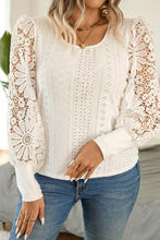 Load image into Gallery viewer, Apricot Floral Guipure Lace Puff Sleeve U Neck Eyelet Plus Size Blouse
