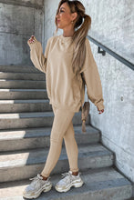 Load image into Gallery viewer, Beige Solid Sweatshirt and Leggings Two Piece Set
