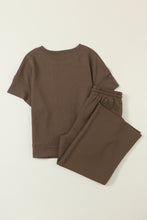 Load image into Gallery viewer, Gray Textured Loose Fit T Shirt &amp; Drawstring Pants Set
