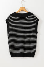 Load image into Gallery viewer, Black Stripe Turn-down Collar Sleeveless Knitted Top
