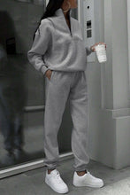 Load image into Gallery viewer, Light Grey Half Zip Drop Shoulder Sweatshirt And Sweatpants Two Piece Set
