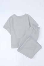 Load image into Gallery viewer, Gray Textured Loose Fit T Shirt &amp; Drawstring Pants Set
