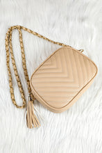 Load image into Gallery viewer, Oatmeal Chevron Stitch PU Leather Chain Strap Shoulder Bag
