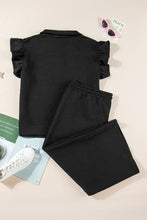 Load image into Gallery viewer, Black Plus Ruffled Sleeve Quarter Zip Top &amp; Wide Leg Pants Set
