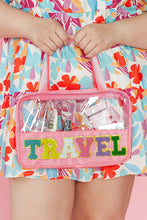 Load image into Gallery viewer, Black TRAVEL Chenille Letter Clear PVC Makeup Bag
