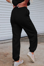 Load image into Gallery viewer, Black Lattice Textured Cropped Tee and Jogger Pants Set
