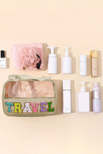 Load image into Gallery viewer, Black TRAVEL Chenille Letter Clear PVC Makeup Bag
