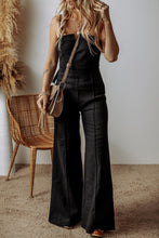 Load image into Gallery viewer, Black Seamed Zipper Spaghetti Strap High Waist Flared Jumpsuit
