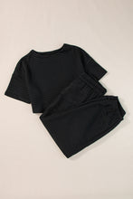 Load image into Gallery viewer, Black Lattice Textured Cropped Tee and Jogger Pants Set
