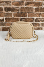 Load image into Gallery viewer, Oatmeal Chevron Stitch PU Leather Chain Strap Shoulder Bag
