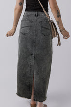 Load image into Gallery viewer, Dark Grey Denim Raw Hem Back Split High Waist Long Skirt
