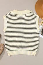 Load image into Gallery viewer, Black Stripe Turn-down Collar Sleeveless Knitted Top
