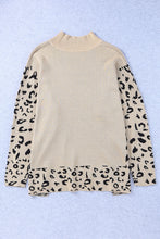 Load image into Gallery viewer, Khaki Leopard High Neck Side Slit Oversized Sweater
