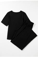 Load image into Gallery viewer, Black Solid Color T Shirt 2pcs Wide Leg Pants Set
