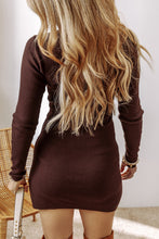 Load image into Gallery viewer, Coffee Slim Fit Mock Neck Side Slit Sweater Dress
