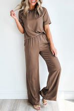 Load image into Gallery viewer, Smoke Gray Solid Color T Shirt 2pcs Wide Leg Pants Set
