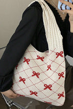 Load image into Gallery viewer, Fiery Red Bow Argyle Pattern Cable Knit Shoulder Bag
