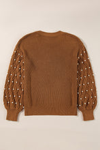 Load image into Gallery viewer, Chestnut Beaded Drop Shoulder Round Neck Sweater
