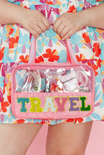 Load image into Gallery viewer, Black TRAVEL Chenille Letter Clear PVC Makeup Bag
