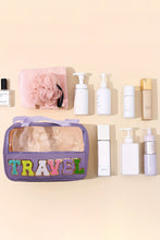 Load image into Gallery viewer, Black TRAVEL Chenille Letter Clear PVC Makeup Bag
