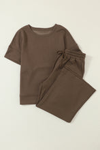 Load image into Gallery viewer, Gray Textured Loose Fit T Shirt &amp; Drawstring Pants Set
