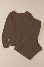 Load image into Gallery viewer, Dark Khaki Textured Loose Slouchy Long Sleeve Top and Pants Set
