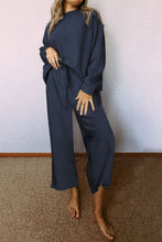 Load image into Gallery viewer, Dark Khaki Textured Loose Slouchy Long Sleeve Top and Pants Set
