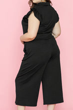 Load image into Gallery viewer, Black Plus Ruffled Sleeve Quarter Zip Top &amp; Wide Leg Pants Set
