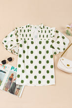 Load image into Gallery viewer, Apricot Polka Dot Print Smocked Notched Neck Balloon Sleeve Blouse
