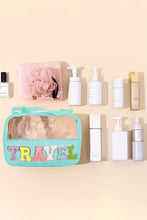 Load image into Gallery viewer, Black TRAVEL Chenille Letter Clear PVC Makeup Bag
