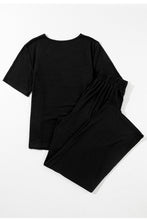 Load image into Gallery viewer, Black Solid Color T Shirt 2pcs Wide Leg Pants Set
