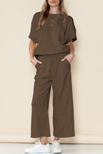 Load image into Gallery viewer, Gray Textured Loose Fit T Shirt &amp; Drawstring Pants Set
