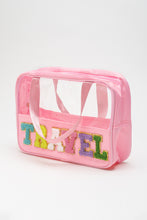 Load image into Gallery viewer, Black TRAVEL Chenille Letter Clear PVC Makeup Bag
