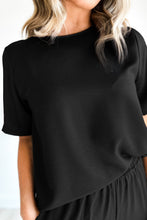 Load image into Gallery viewer, Black Solid Color T Shirt 2pcs Wide Leg Pants Set
