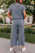 Load image into Gallery viewer, Blue Quilted Textured Short Sleeve Top and Wide Leg Pants Set
