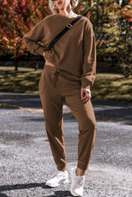 Load image into Gallery viewer, Coffee Solid Color High Low Pullover and Skinny Pants Set
