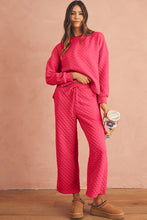 Load image into Gallery viewer, Black Checkered Textured Split Pullover Top and Pants Set
