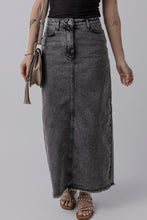 Load image into Gallery viewer, Dark Grey Denim Raw Hem Back Split High Waist Long Skirt
