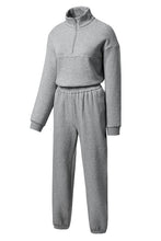 Load image into Gallery viewer, Light Grey Half Zip Drop Shoulder Sweatshirt And Sweatpants Two Piece Set
