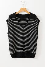 Load image into Gallery viewer, Black Stripe Turn-down Collar Sleeveless Knitted Top
