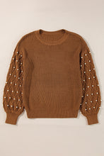 Load image into Gallery viewer, Chestnut Beaded Drop Shoulder Round Neck Sweater
