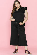 Load image into Gallery viewer, Black Plus Ruffled Sleeve Quarter Zip Top &amp; Wide Leg Pants Set
