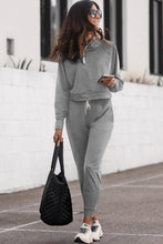 Load image into Gallery viewer, Gray Drawstring Hoodie and High Waist Pants Lounge Set
