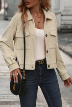 Load image into Gallery viewer, Beige Flap Pockets Turn Down Collar Corduroy Shacket
