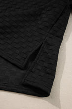 Load image into Gallery viewer, Black Checkered Textured Split Pullover Top and Pants Set
