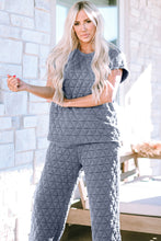 Load image into Gallery viewer, Real Teal Quilted Short Sleeve Wide Leg Pants Set
