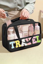 Load image into Gallery viewer, Black TRAVEL Chenille Letter Clear PVC Makeup Bag
