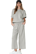 Load image into Gallery viewer, Gray Textured Loose Fit T Shirt &amp; Drawstring Pants Set
